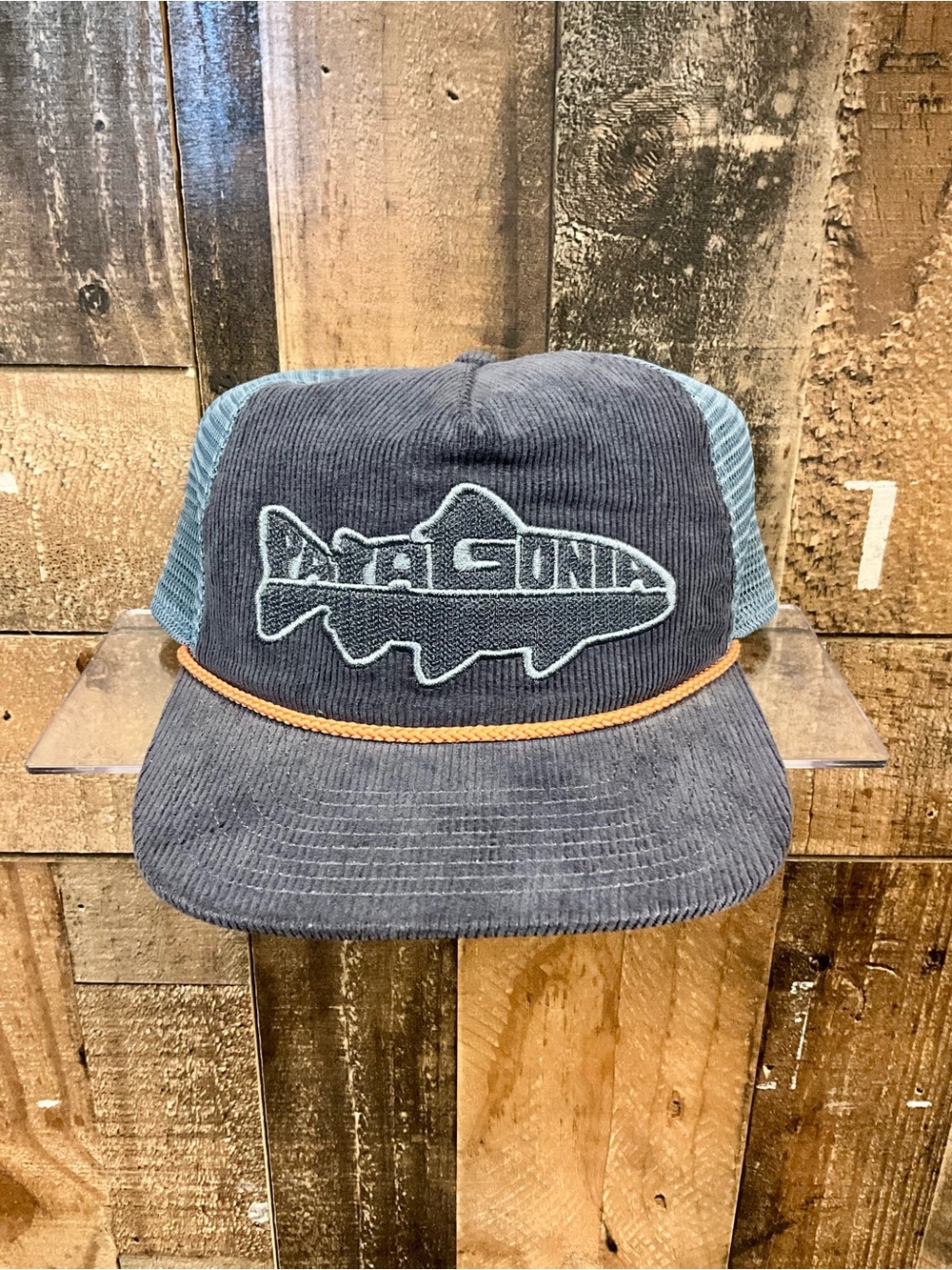 Patagonia Men’s Navy Corduroy Trucker Hat with Light Blue Mesh